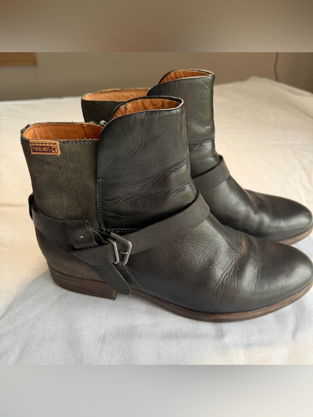 PIKOLINOS Black Leather & Suede Harness Ankle Boots Women’s Size 41